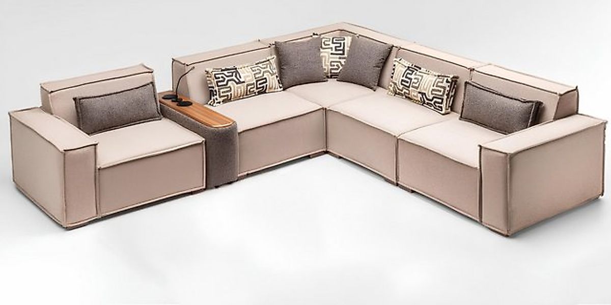 Xlmoebel Ecksofa Elegantes Ecksofa in L-Form mit Hocker aus Stoff in Beige günstig online kaufen