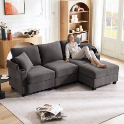 i@home Ecksofa L-förmiges Sofa, 3-Sitzer-Sofa, Beige/Grau, günstig online kaufen