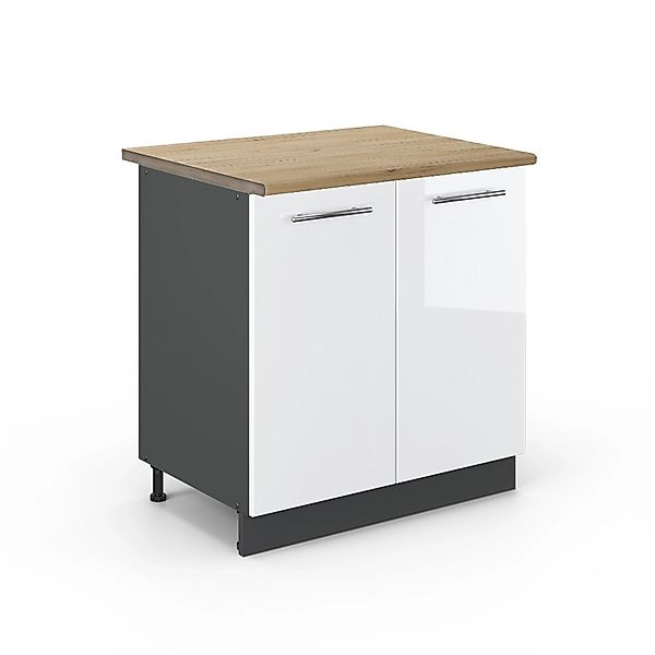 Vicco Spülenunterschrank Fame-Line Weiß Hochglanz/Anthrazit 80 cm mit Regal günstig online kaufen