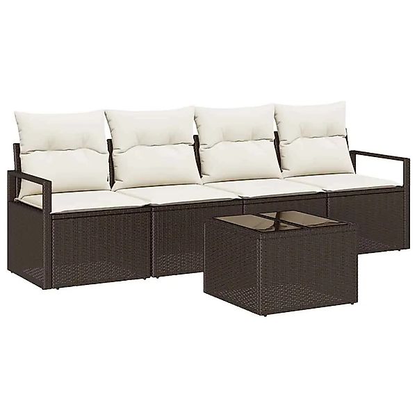 vidaXL Sofa Set mit Kissen 5-Tlg Braun und Creme Poly-Rattan 3354917 günstig online kaufen