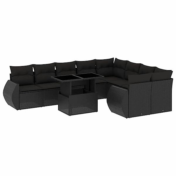 vidaXL 10-Tlg Garten-Sofagarnitur mit Kissen Schwarz Poly Rattan 3268755 günstig online kaufen