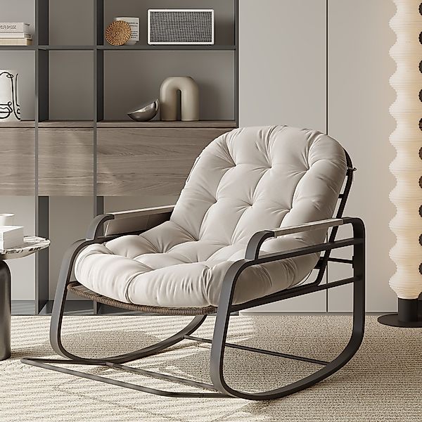 PXloue Schaukelstuhl mit gepolstertem Kissen, Rattanstuhl günstig online kaufen