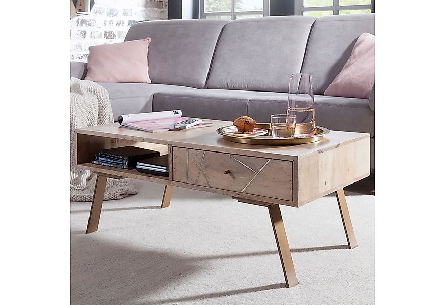 FINEBUY Couchtisch Couchtisch Massivholz rechteckig 95cm Wohnzimmertisch Sc günstig online kaufen