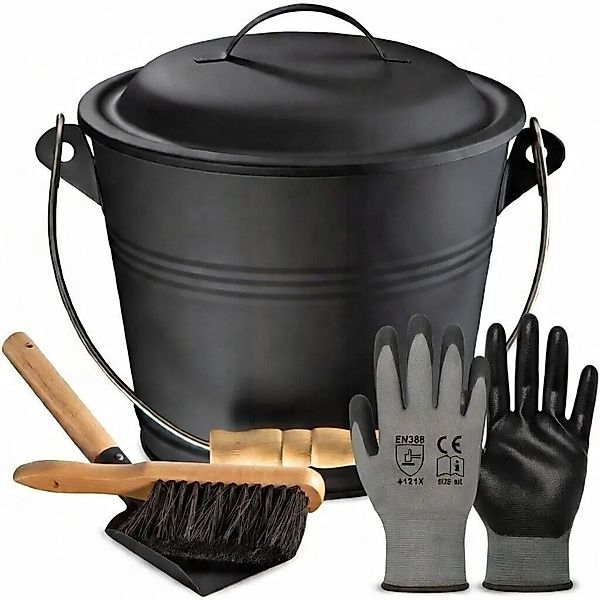 BLACK OAK Ascheeimer PITON 5L mit Deckel, Schaufel und Besen – Kompakter As günstig online kaufen