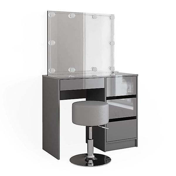 Vicco Schminktisch Sherry Grau/Grau Hochglanz 90 cm mit LED Beleuchtung und günstig online kaufen