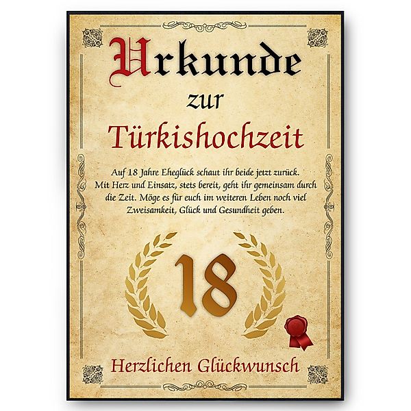 Tigerlino Poster Urkunde zum 18. Hochzeitstag günstig online kaufen