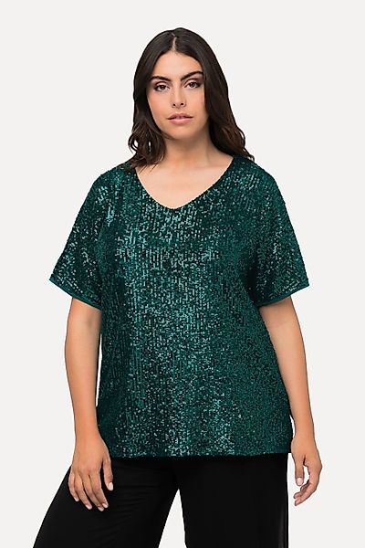 Ulla Popken T-Shirt Pailletten-Shirt Oversized V-Ausschnitt günstig online kaufen