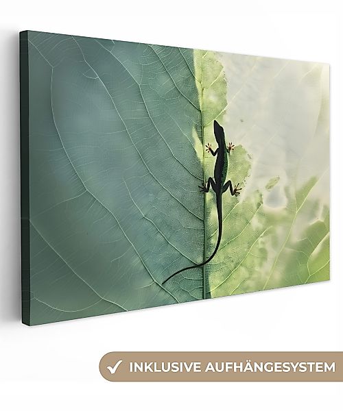 OneMillionCanvasses® Leinwandbild Eidechse - Blatt - günstig online kaufen