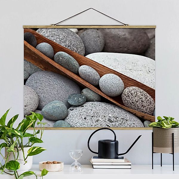 Stoffbild mit Posterleisten - Querformat Stillleben mit grauen Steinen günstig online kaufen