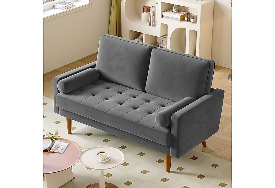 OUNUO Sofa 121cm Kleines Loveseat Sofa, Samtcouch mit 2 Wurfkissen günstig online kaufen