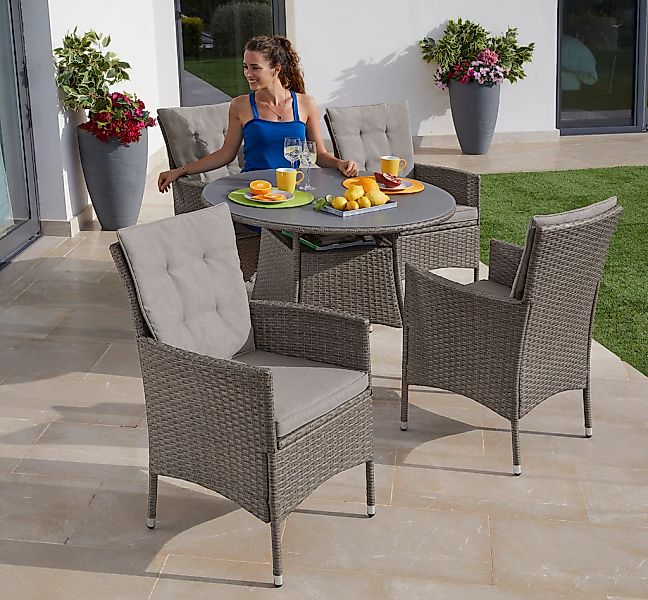 KONIFERA Garten-Essgruppe "Mailand" Set, 4 Sessel, Tisch Ø 100 cm, inkl. Au günstig online kaufen