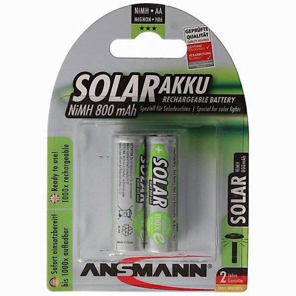 ANSMANN AG Solar Akku AA, 2 Stück, 800 mAh 1,2V NiMh Akku 800 mAh (1.2 V) günstig online kaufen