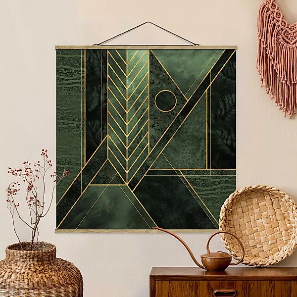 Stoffbild Abstrakt mit Posterleisten - Quadrat Geometrische Formen Smaragd günstig online kaufen