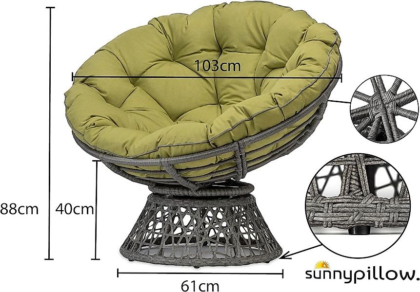 sunnypillow Rattanstuhl Papasansessel, Rattansessel mit Kissen günstig online kaufen