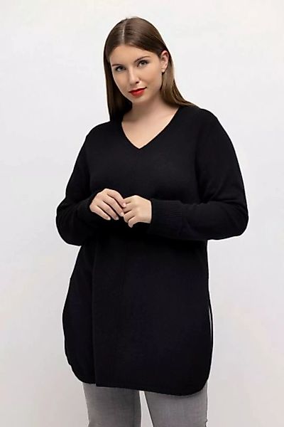 Ulla Popken Strickpullover Pullover edler Wollmix Biese V-Ausschnitt Langar günstig online kaufen