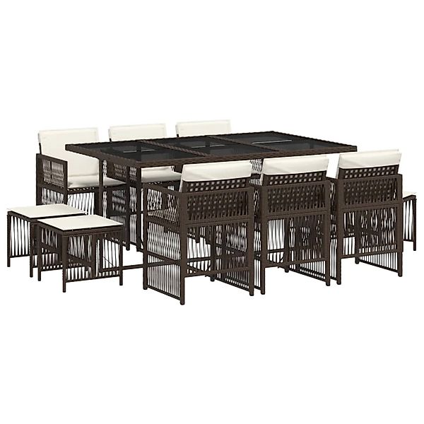 vidaXL 11-Tlg Garten-Essgruppe mit Kissen Braun Poly Rattan 3210969 günstig online kaufen