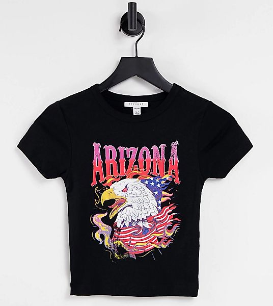 Topshop Petite – T-Shirt in Schwarz mit „Arizona“-Print günstig online kaufen