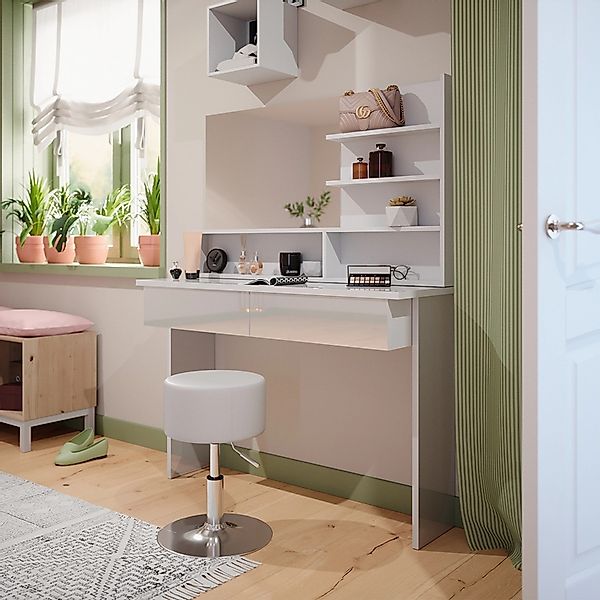 Vicco Schminktisch Azur Weiß/Weiß Hochglanz 120 cm mit Hocker günstig online kaufen