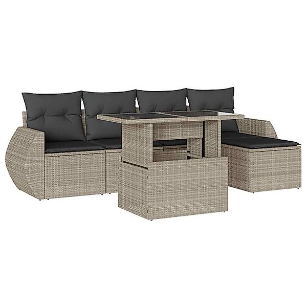 vidaXL 6-Tlg Garten-Sofagarnitur mit Kissen Hellgrau Poly Rattan 3268502 günstig online kaufen