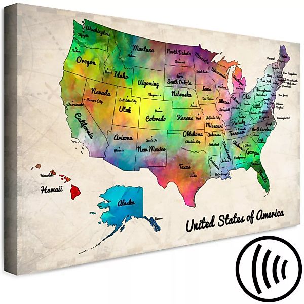 Bild auf Leinwand Mehrfarbige Landkarte von Nordamerika - mit englischer Be günstig online kaufen