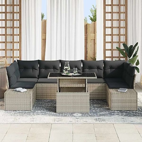 vidaXL Sofa Set mit Kissen 8-Tlg Hellgrau Poly-Rattan 3349138 günstig online kaufen