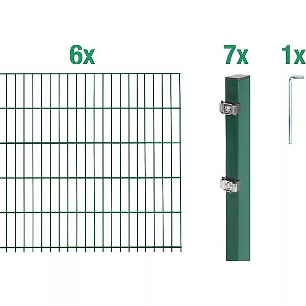 Metallzaun Grund-Set Doppelstabmatte verz. Grün beschichtet 6 x 2 m x 1,2 m günstig online kaufen