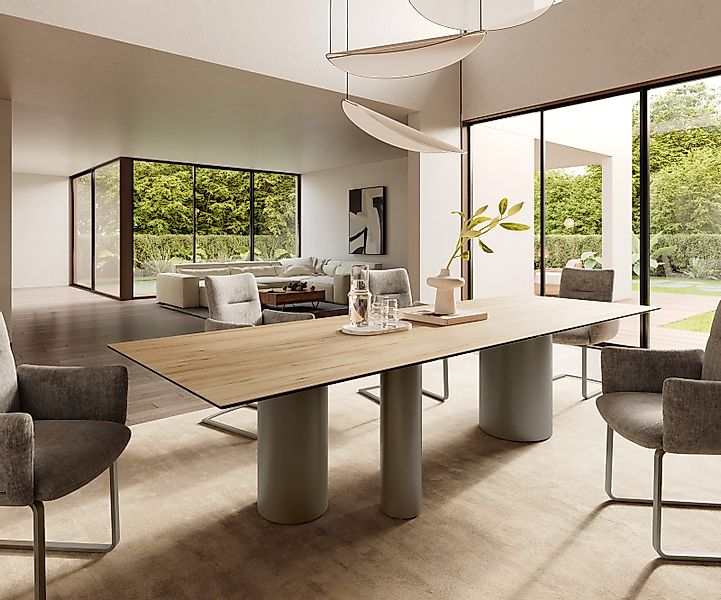 Esstisch Edge 300x100 Keramik Laminam® Sabbia Eichefarbig Troa Metall Effek günstig online kaufen