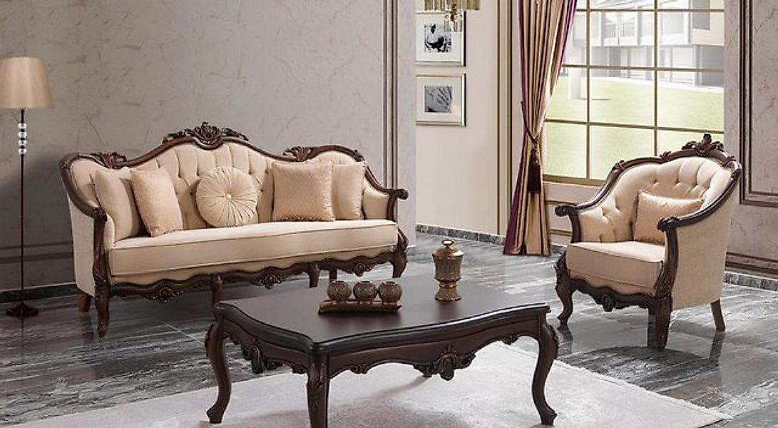 Xlmoebel Sofa Chesterfield Polstermöbel Set in Beige - Sofa Garnitur aus St günstig online kaufen