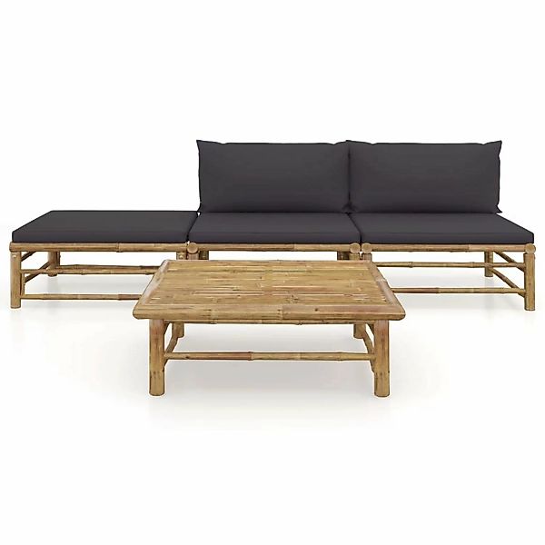 vidaXL 4-tlg Garten-Lounge-Set mit Dunkelgrauen Kissen Bambus Modell 3 günstig online kaufen