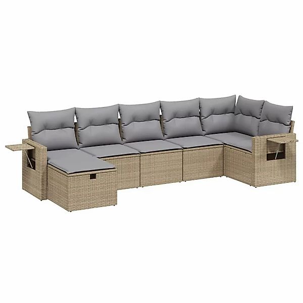 vidaXL 7-tlg Garten-Sofagarnitur mit Kissen Beige Poly Rattan Modell 167 günstig online kaufen