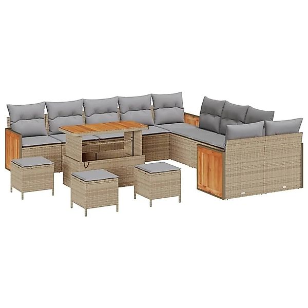 vidaXL Gartensofa-Set mit Kissen 18 Stk Beige und Hellgrau Poly-Rattan 3365 günstig online kaufen