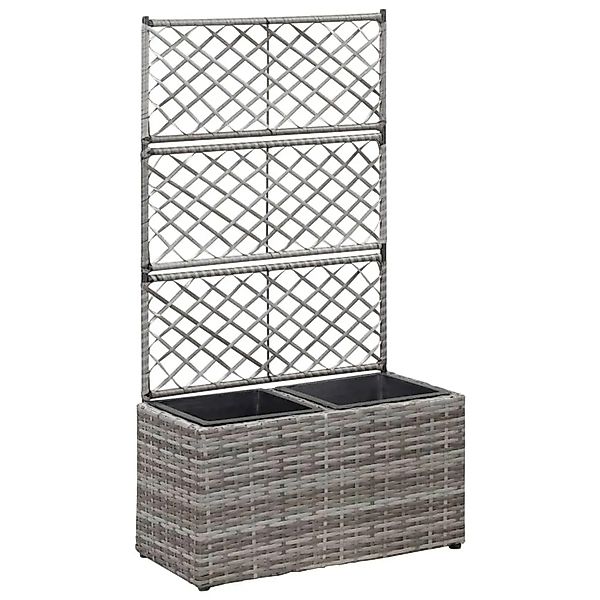 vidaXL Hochbeet mit Rankgitter 2 Töpfe 58x30x107cm Poly Rattan Grau 46934 günstig online kaufen