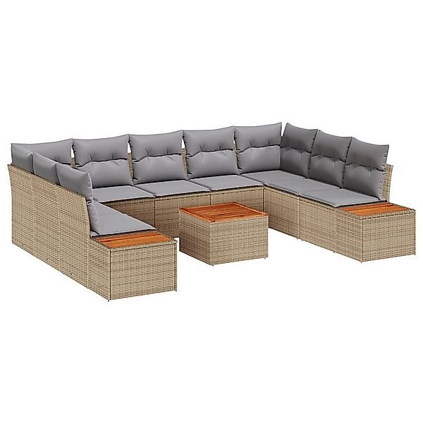 vidaXL Loungesofa 10-teiliges Garten Sofa Set mit Kissen Beige Poly Rattan, günstig online kaufen