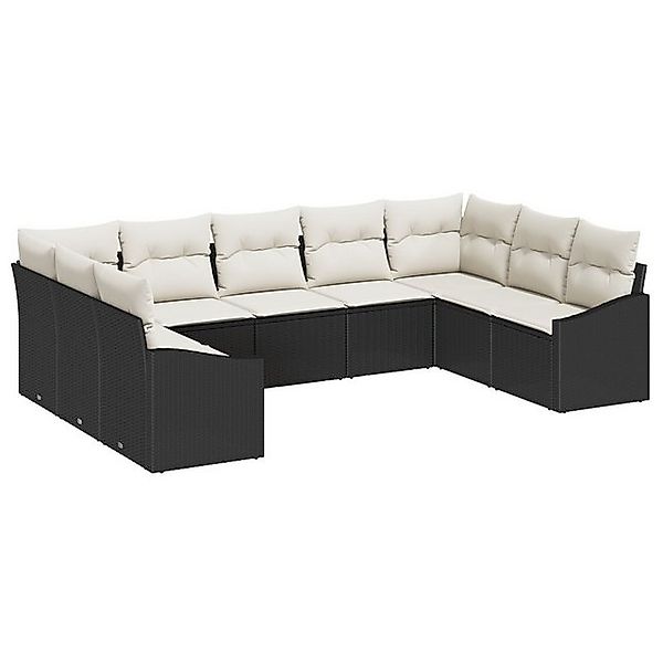 vidaXL Loungesofa 9-tlg. Garten-Sofagarnitur mit Kissen Schwarz Poly Rattan günstig online kaufen