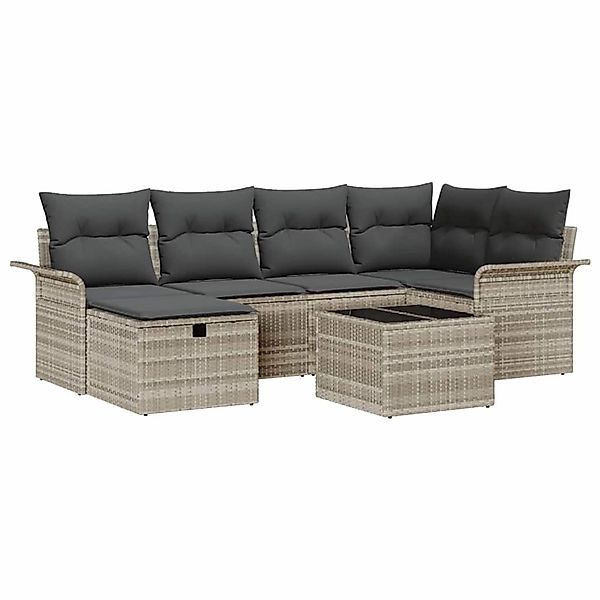 vidaXL Garten-Sofa-Set mit Kissen 7-Tlg Hellgrau Poly Rattan 3360223 günstig online kaufen