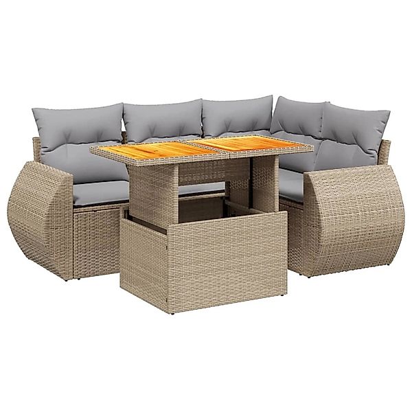 vidaXL 5-Tlg Garten-Sofagarnitur mit Kissen Beige Poly Rattan 3272179 günstig online kaufen