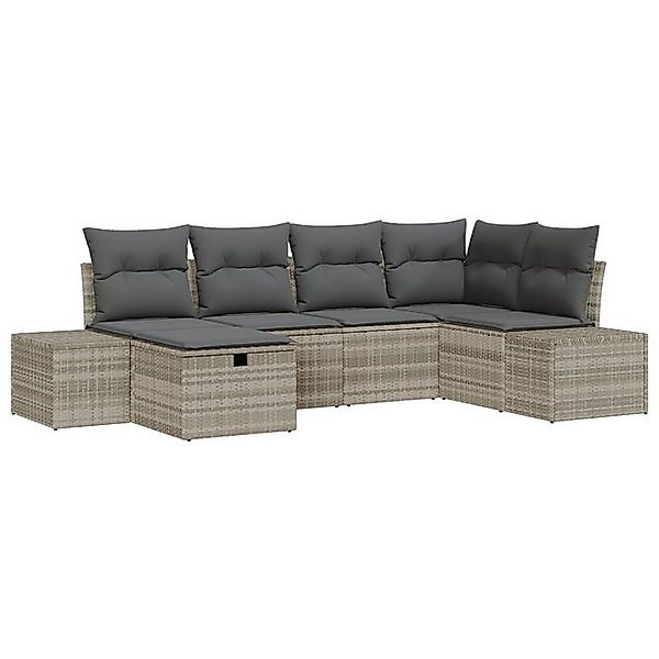 vidaXL Loungesofa 6-teiliges Garten-Sofaset mit Kissen in Hellgrau aus Poly günstig online kaufen