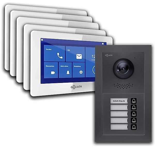 Goliath Basic Line 5-Familienhaus Video Türsprechanlage Monitor Weiß - Anth günstig online kaufen