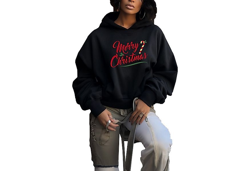 Banco Kapuzensweatshirt Damen Merry Christmas Unifarben Weihnachtspullover günstig online kaufen