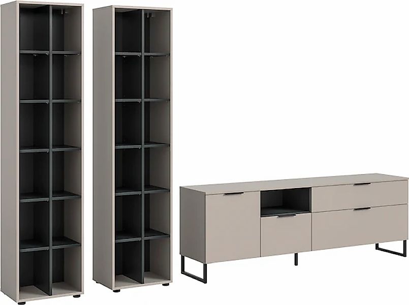 INOSIGN Wohnwand »ADIO, Breite 305 cm, 3-teiliges Set, mit Metall-Kufenfüße günstig online kaufen