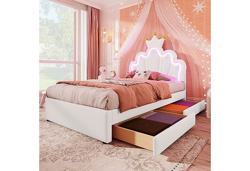 Ulife Polsterbett Funktionsbett kronenförmiges Prinzessinnenbett mit 2 Schu günstig online kaufen