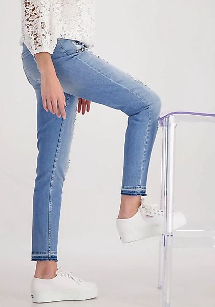 Monari Slim-fit-Jeans, im Destroyed-Look mit Perlen und Schmuck günstig online kaufen