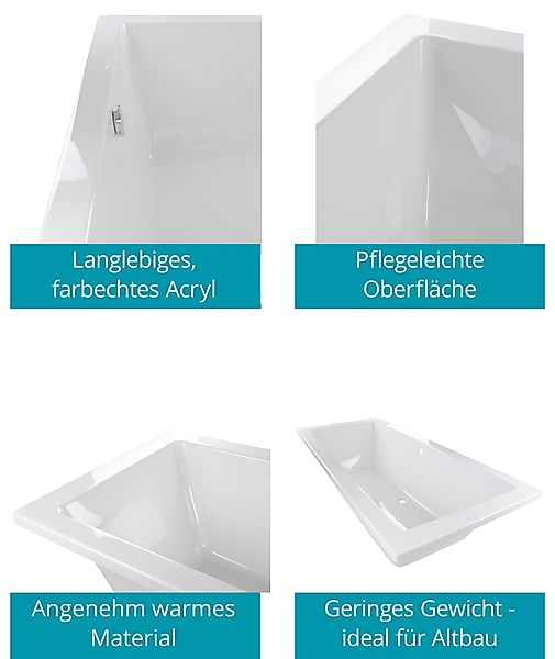 Calmwaters Duo-Badewanne Modern Select 170x75 cm Set Wannenfuß & Ablaufgarn günstig online kaufen