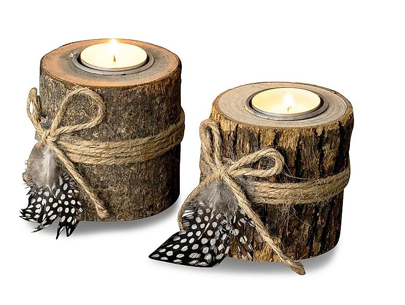 Levandeo® Teelichthalter, 2er Set Teelichthalter Holz je 8,5cm hoch Kerzenh günstig online kaufen