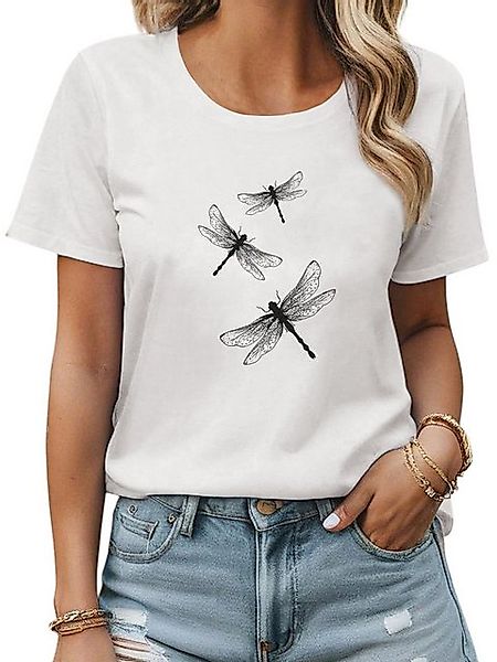 PYL Kurzarmshirt Damen Bequemes Sommer Kurzarmbluse Locker Libelle Print-Sh günstig online kaufen