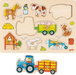 goki Steckpuzzle Traktor mit Anhängern Holz-Steckpuzzle günstig online kaufen