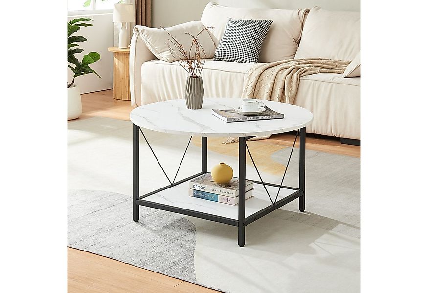 en.casa Couchtisch, »Filem« mit Ablage Ø80 x 46 cm Metallgestell Marmoropti günstig online kaufen