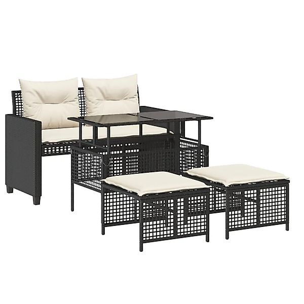 vidaXL 4-Tlg Garten-Sofagarnitur mit Kissen Schwarz Poly Rattan Glas 368134 günstig online kaufen