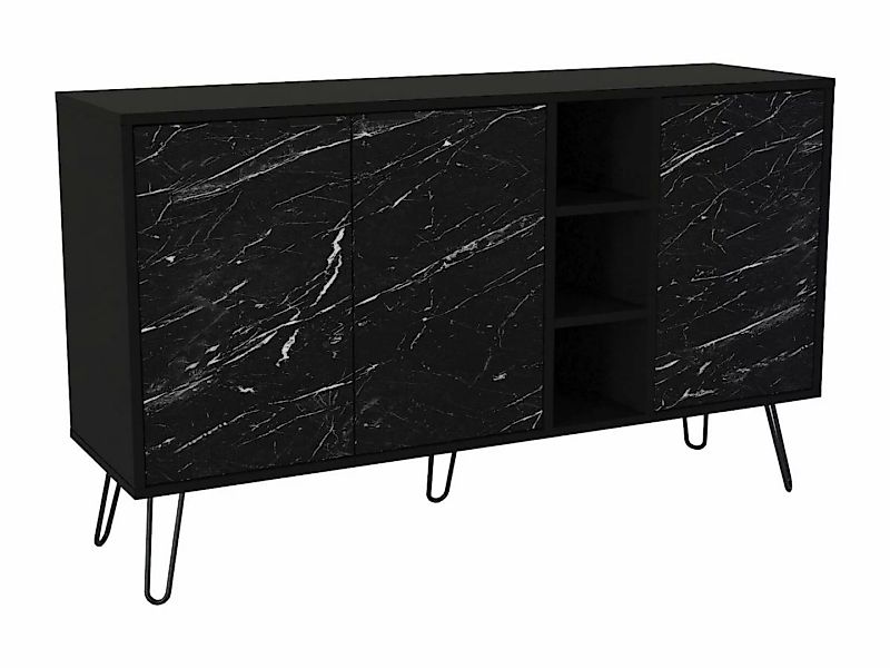 Sideboard mit 3 Türen & 3 Ablagefächern - Marmor-Optik Schwarz - POMONA günstig online kaufen