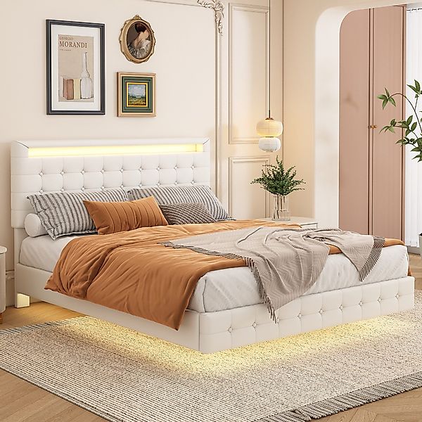 Flieks Polsterbett, LED Doppelbett Schwebebett 140x200cm günstig online kaufen